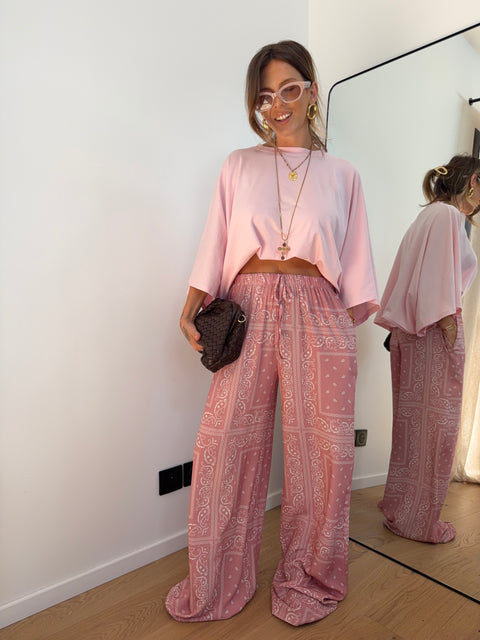 Pantalon fluide bandana - rose