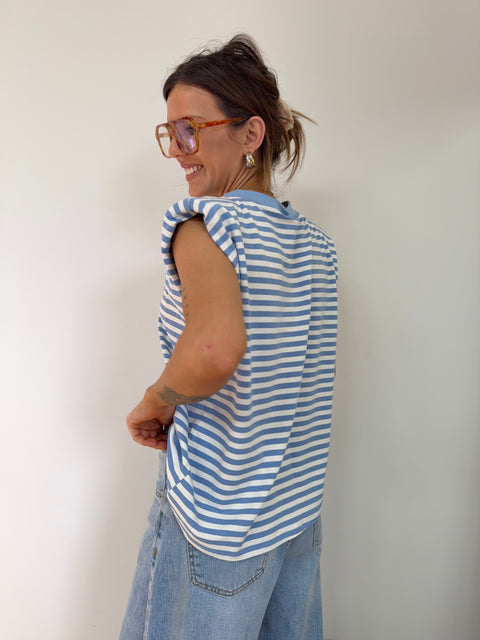 T-shirt à épaulettes rayé - baby blue