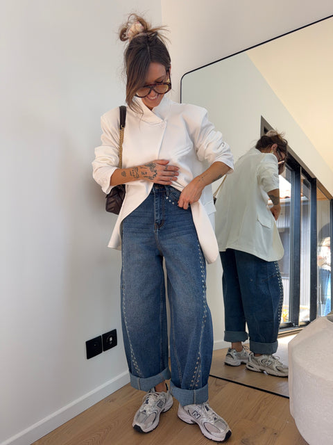 Jeans baggy à oeillets - bleu