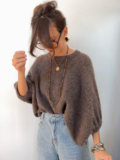 Pull manches 3/4 col rond - taupe