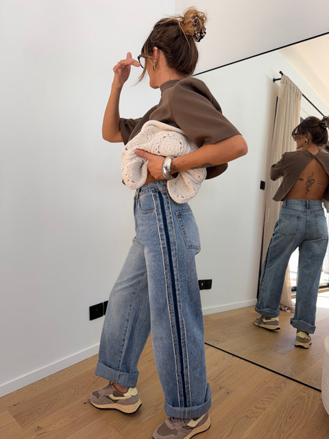 Jeans droit à bandes