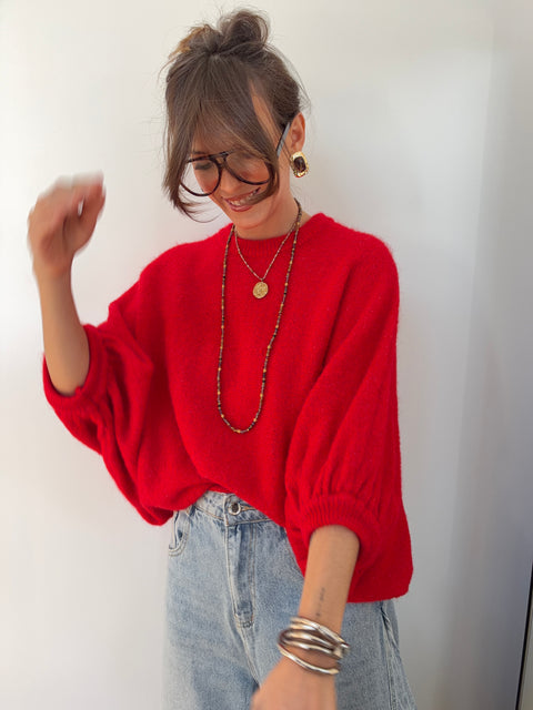 Pull manches 3/4 col rond - rouge