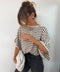 Pull léger rayé manches papillon - beige et noir