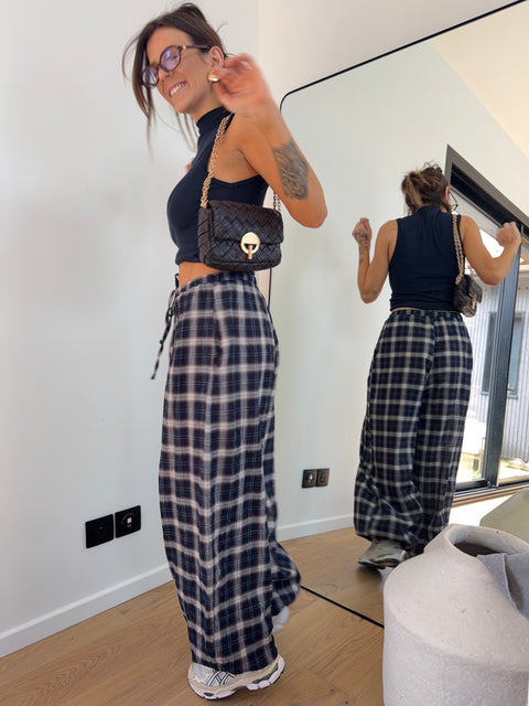Pantalon ballon à carreaux - bleu