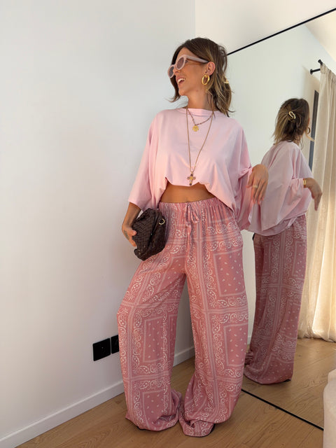 Pantalon fluide bandana - rose