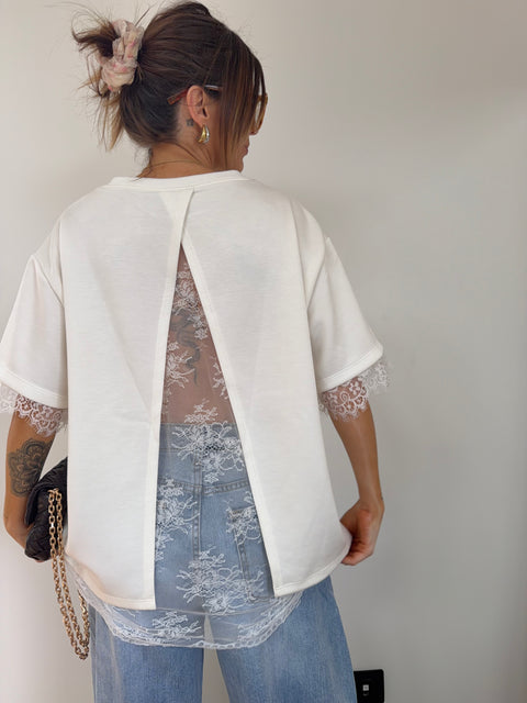 T-shirt dos dentelle - blanc