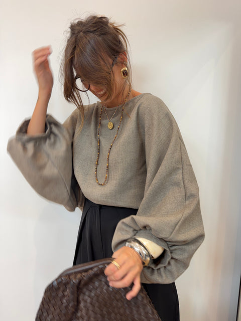 Haut manches bouffantes - IBIZA taupe
