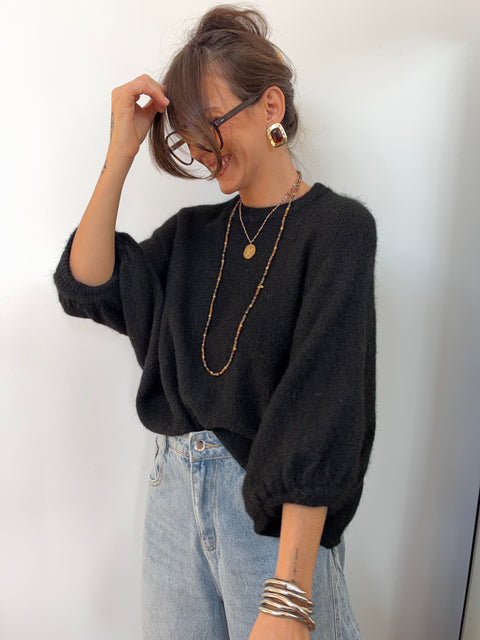 Pull manches 3/4 col rond - noir