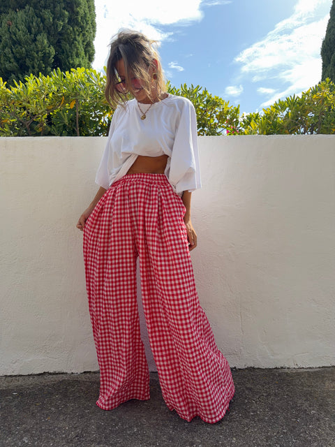 Pantalon à carreaux - rouge (pré commande)