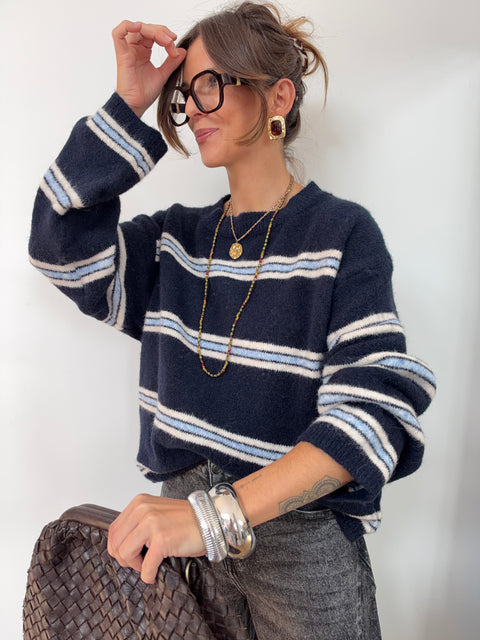 Pull à rayures - bleu