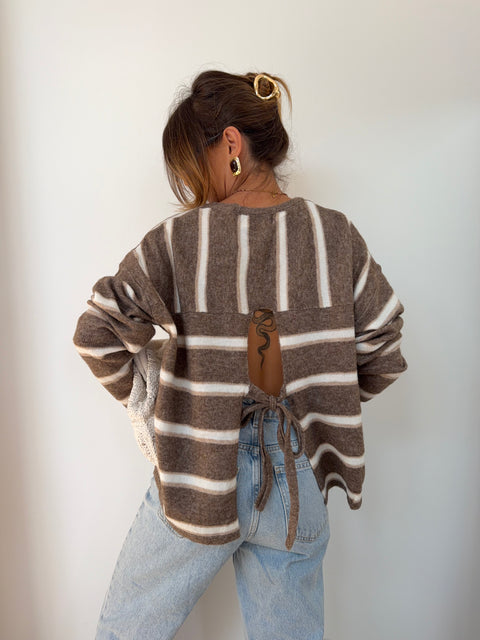 Pull rayé avec noeud - beige