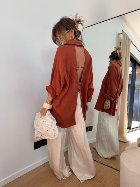 Chemise dos nu en lin - terracotta