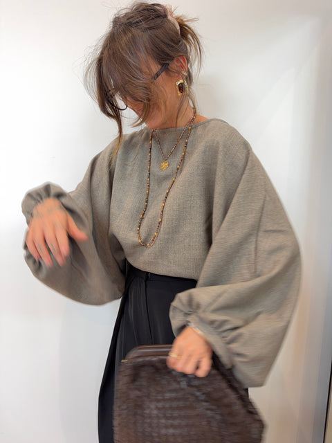 Haut manches bouffantes - IBIZA taupe