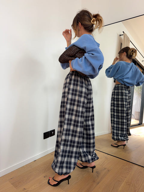 Pantalon à carreaux - bleu et beige