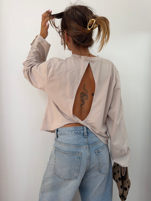 Haut manches longues dos nu - beige