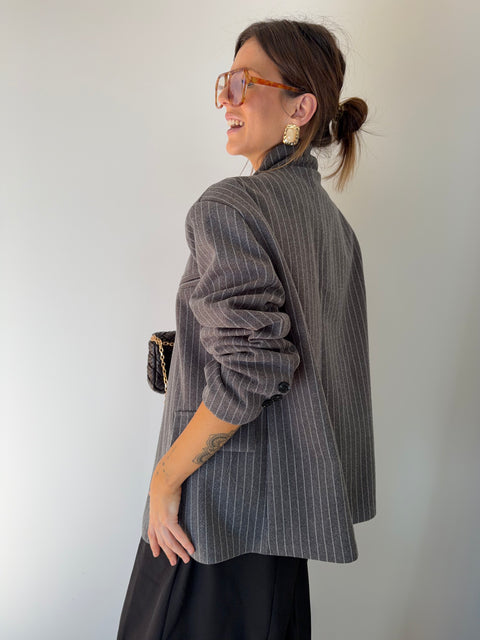 Blazer à bouton rayé - gris