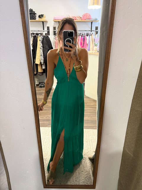 Robe dos nu effet lin - verte