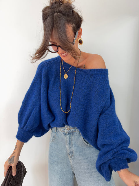 Pull asymétrique manches longues - bleu électrique