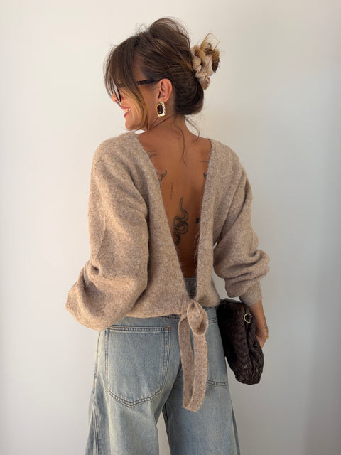 Pull dos nu à noeud - taupe