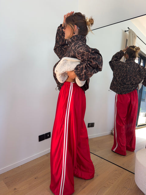Pantalon métallisé à bandes - rouge
