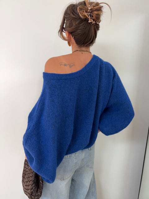 Pull asymétrique manches longues - bleu électrique