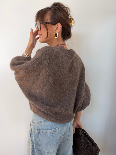 Pull manches 3/4 col rond - taupe