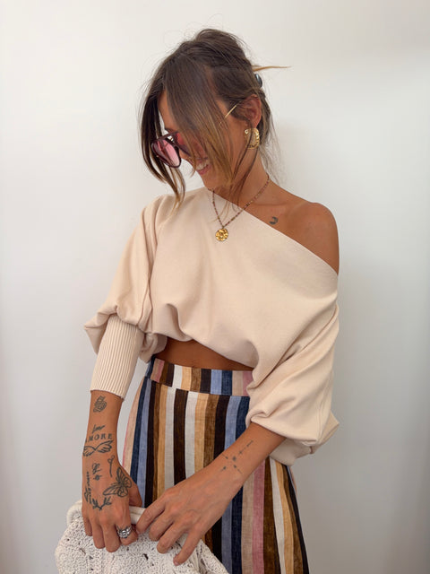 Pull asymétrique court - beige