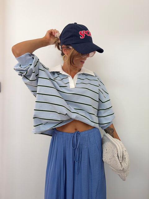 Sweat polo rayé - bleu et vert