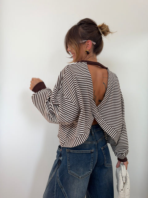 Sweat dos croisé - rayé choco