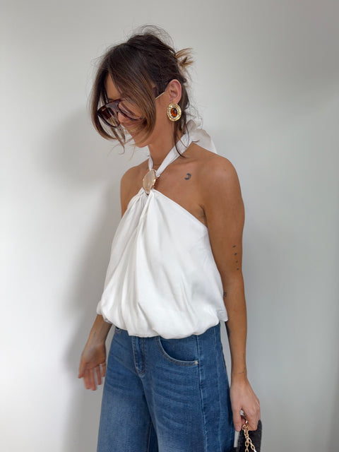 Top court bouffant dos nu - blanc