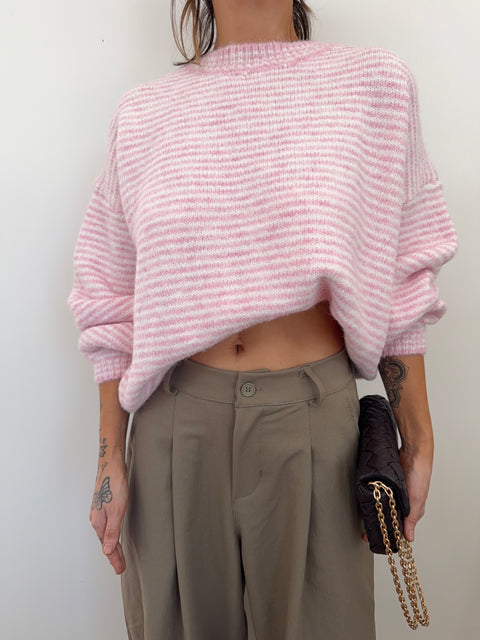 Pull rayé - rose pale