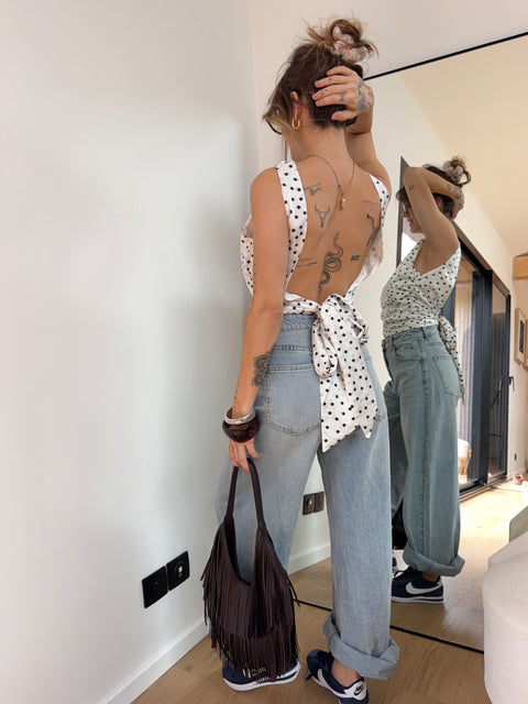 Top dos nu à pois - blanc