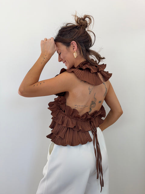Haut fluffy dos nu - chocolat