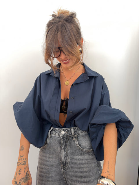 Chemise manches bouffantes - bleu marine