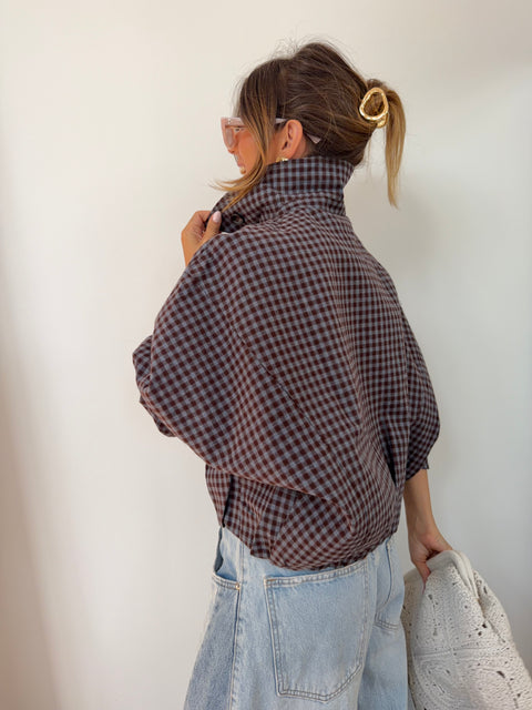 Veste à carreaux - chocolat et bleue