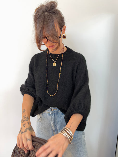 Pull manches 3/4 col rond - noir
