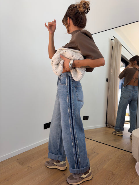 Jeans droit à bandes