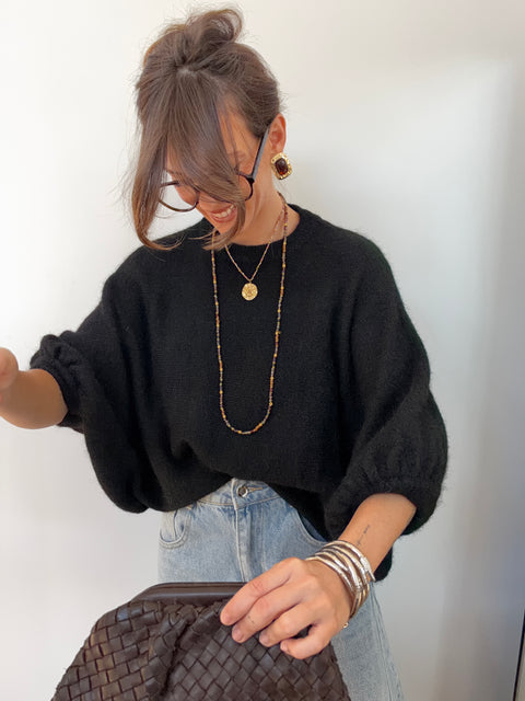 Pull manches 3/4 col rond - noir