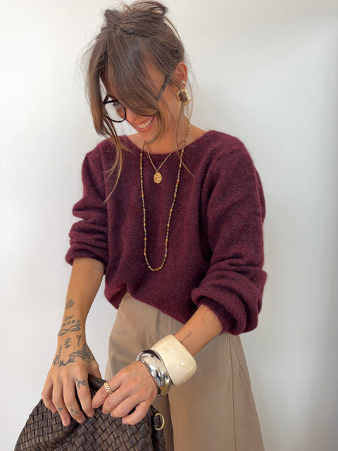 Pull dos nu - bordeaux