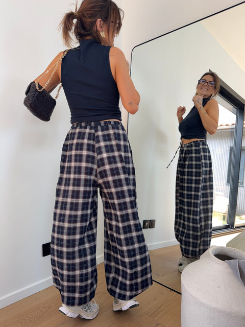 Pantalon ballon à carreaux - bleu