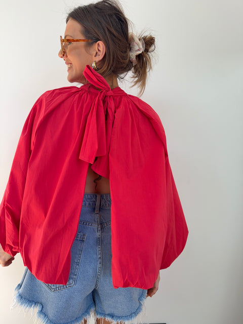 Blouse dos nu - rouge