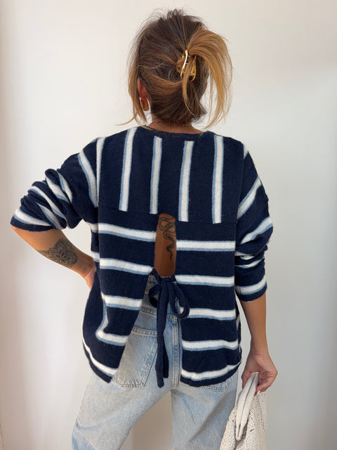 Pull rayé avec noeud - bleu