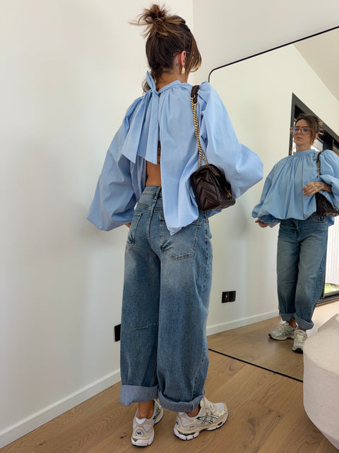 Blouse dos nu - bleu ciel