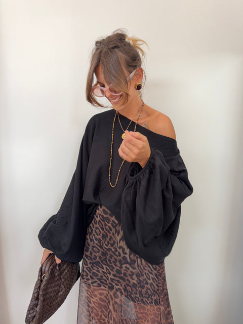 Pull manches bouffantes - noir