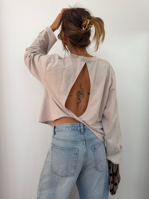 Haut manches longues dos nu - beige