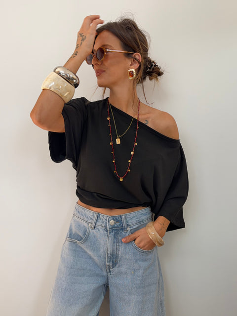 T-shirt froncé - noir