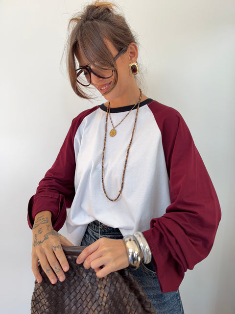 Tee-shirt manches longues - marine & bordeaux