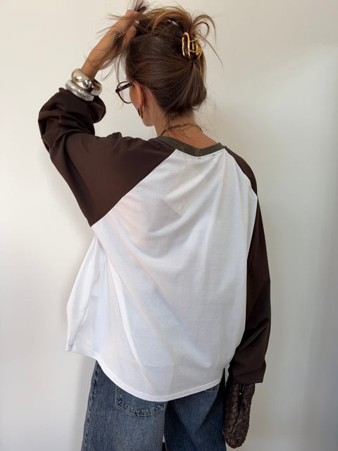 Tee-shirt manches longues - kaki & choco