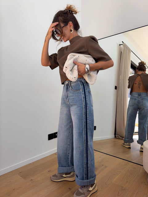 Jeans droit à bandes