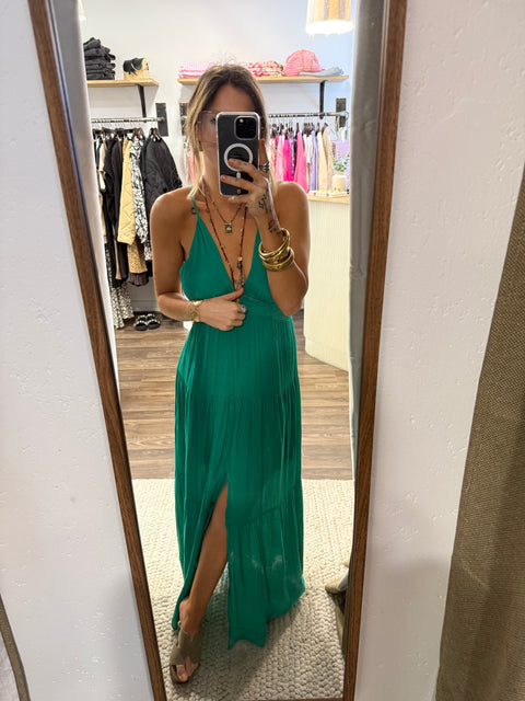 Robe dos nu effet lin - verte